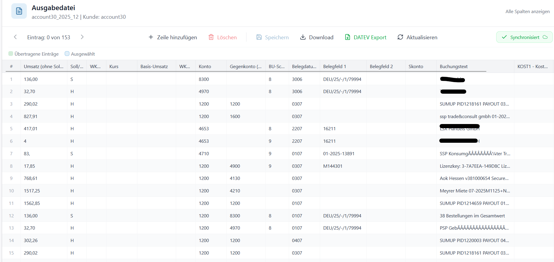 DATEV-Export - Ausgabedatei im EXTF-Format bereit zum Import